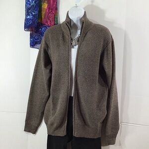 Enzo Cavalleri cocoa brown zip front textured sweater cardigan M unisex
